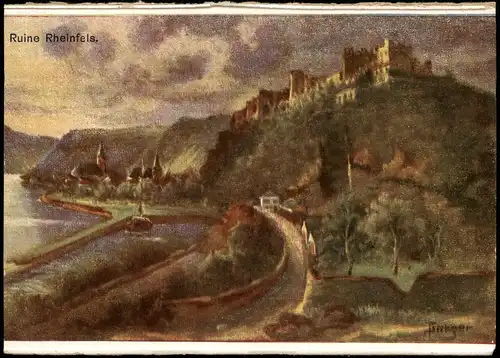 Ansichtskarte Sankt Goar Burgruine Rheinfels am Rhein (Künstlerkarte) 1920