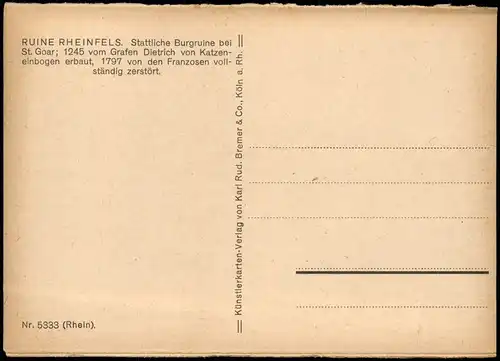 Ansichtskarte Sankt Goar Burgruine Rheinfels am Rhein (Künstlerkarte) 1920