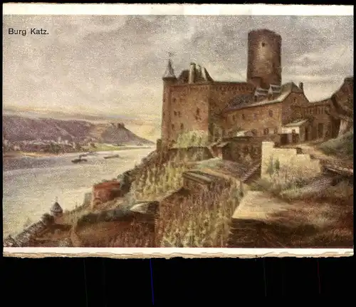 Ansichtskarte St. Goarshausen Burg Katz am Rhein (Künstlerkarte) 1930