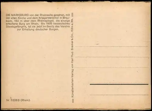 Ansichtskarte Braubach Marksburg am Rhein (Künstlerkarte) 1930