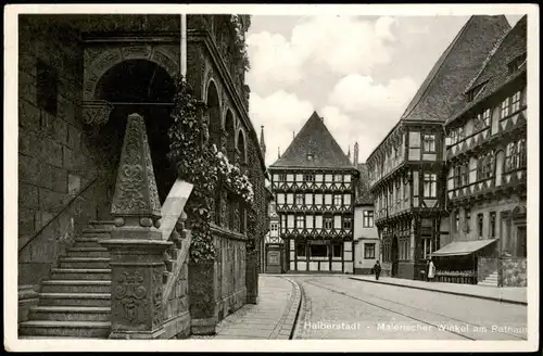 Ansichtskarte Halberstadt Malerischer Winkel am Rathaus 1930