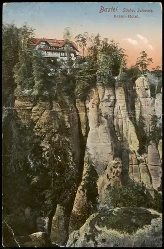 Ansichtskarte Rathen Bastei in der Sächs. Schweiz Bastei-Hotel 1914