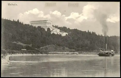Ansichtskarte Donaustauf Donau Partie Dampfer passiert die Walhalla 1910
