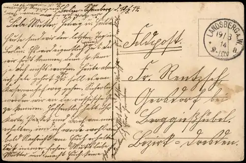 Denkmal von Champigny 1914   Feldpost gelaufen (Stempel LANDSBERG a.W.)