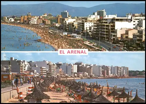 Postales El Arenal Ortsansichten 2-Bild-Karte Strand Balearen Insel 1980