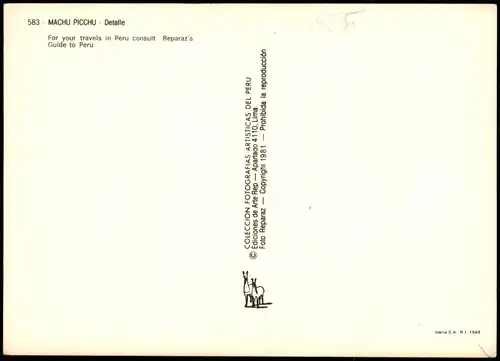 Postcard Lima MACHU PICCHU Detalle 1981