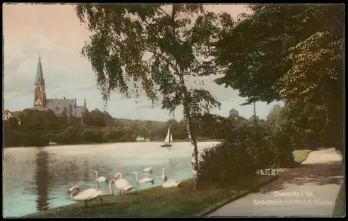 Ansichtskarte Chemnitz Schloßteich Schloss Miramar 1920