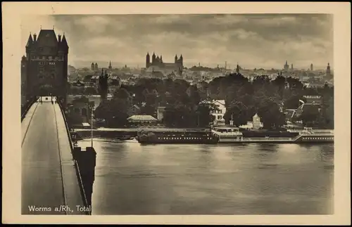 Ansichtskarte Worms Stadt, Brücke - Flußbadeanstalt 1939