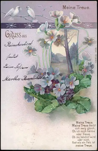 Ansichtskarte  Künstlerkarte Jugenstil-Ornament - Meine Treue, Tauben 1902