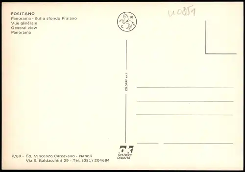 Cartoline Positano Panorama - Sullo sfondo Praiano General view 1990
