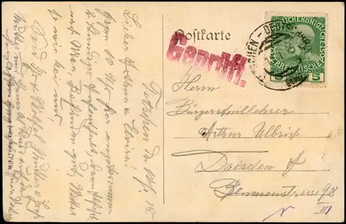 Tetschen-Bodenbach Decín Bergschloß Schäferwand -   1915  gel. Geprüft Stempel