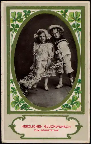 Glückwunsch Geburtstag Birthday Kinder Passepartout Kleeblatt 1913