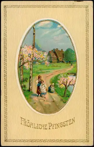 Ansichtskarte  Glückwunsch: Pfingsten - Prägekarte 1910 Passepartout