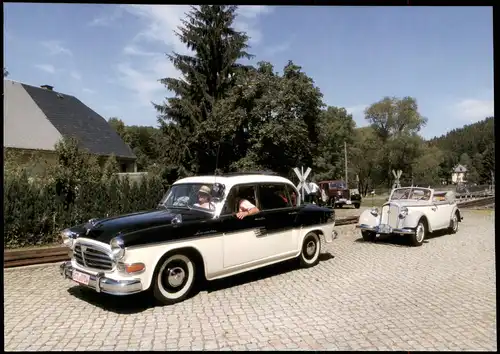 Ansichtskarte  HORCH P 240 Sachsenring und IFA Cabrio in Schmalzgrube 2014