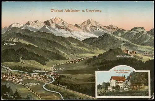 Bad Adelholzen-Siegsdorf Panorama mit Umgebung 2 Bild Eugen Felle Isny 1937