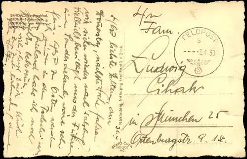 Postcard Brünn Brno Panorama  1939    2. Weltkrieg  Feldpost  Feldpoststempel