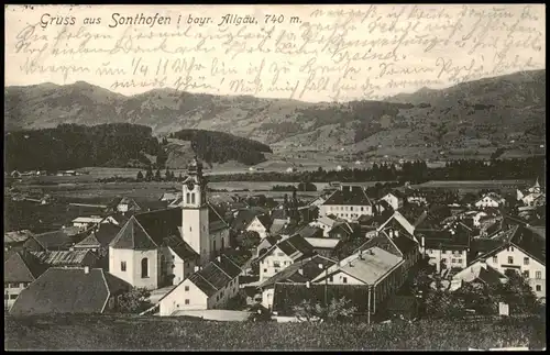 Ansichtskarte Sonthofen Panorama-Ansicht 1906/1905 Oberstdorf (Ankunftsstempel)