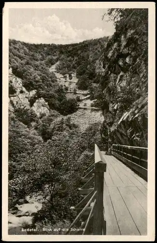 Ansichtskarte Treseburg Bodetal Blick auf die Schurre u. Holz-Brücke 1955