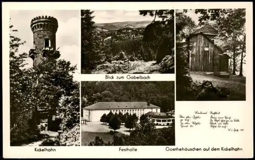 Ilmenau DDR Mehrbild-AK u.a. Gabelbach, Festhalle, Kickelhahn 1959/1958