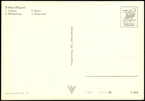Ansichtskarte Putbus DDR Mehrbild-AK Theater Wildgehege Markt Rosencafé 1963