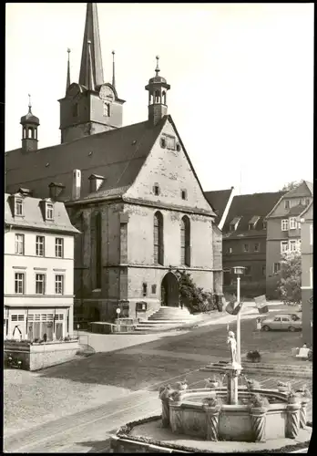 Ansichtskarte Pößneck DDR AK mit Stadtkirche, Marktbrunnen 1977