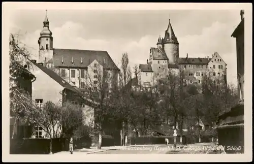 Schwarzenberg (Erzgebirge) Straßenpartie - Schloß und Kirche 1954