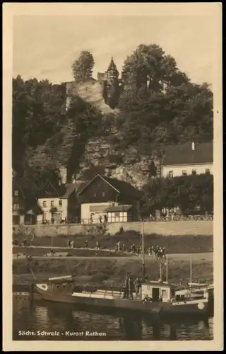Ansichtskarte Rathen Elbe Boots-Anleger (Kleines Fährschiff) 1953