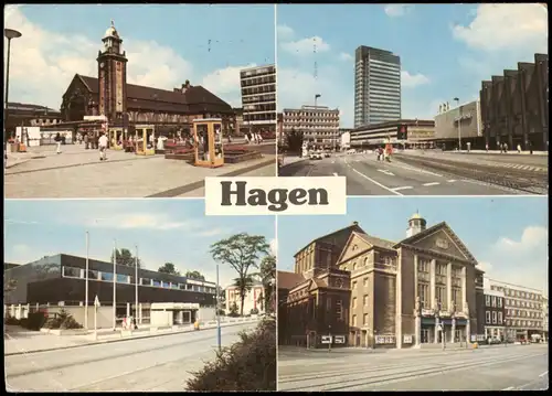 Hagen (Westfalen) 4 Bild: Bahnhof, Halle, Kaufhaus und Hochhaus 1976