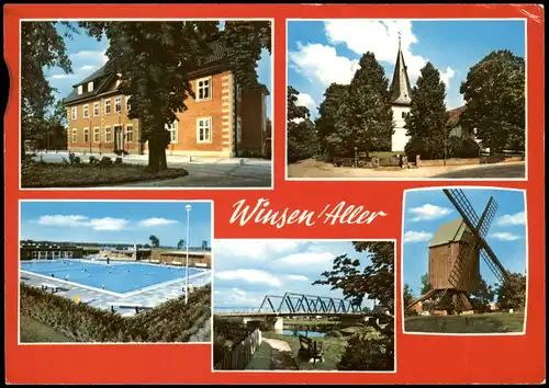 Ansichtskarte Winsen (Aller) Straße, Windmühle, Schwimmbad 1982
