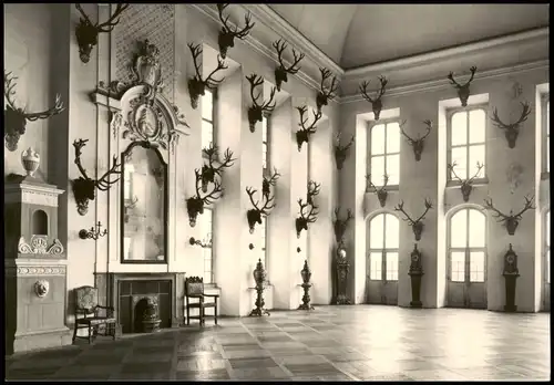 Moritzburg Schloß Moritzburg Barockmuseum Speisesaal mit kapitalen Geweihen 1967