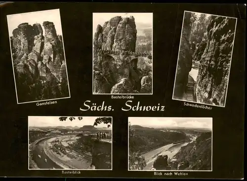 .Sachsen Sächsische Schweiz DDR Mehrbild-AK mit Felsen, Elbe-Ansichten uvm. 1962