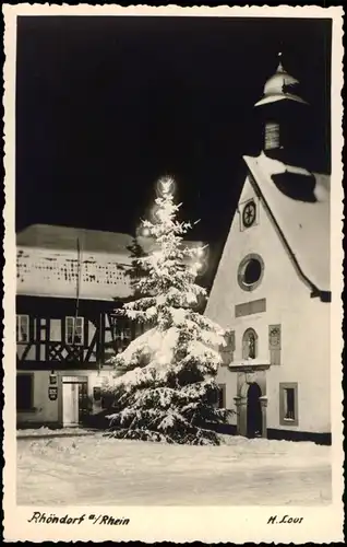 Ansichtskarte Rhöndorf-Bad Honnef Weihnachtsbaum vor Kirche bei Nacht 1964