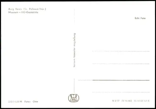 Ansichtskarte Ranis Burg Ranis (Kr. Pößneck/Thüringen) zur DDR-Zeit 1977