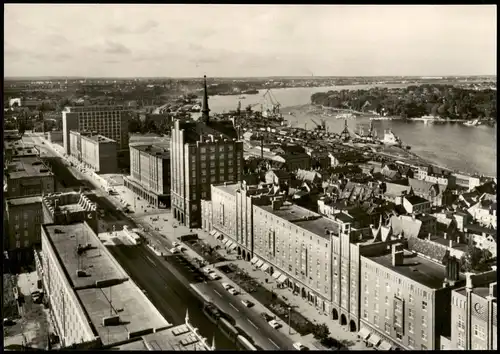 Ansichtskarte Rostock Lange Straße aus der Vogelschau, DDR Postkarte 1968