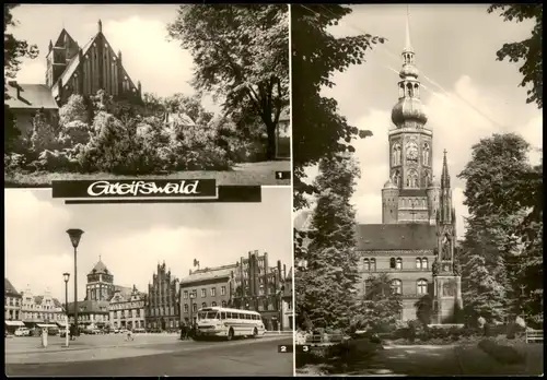 Greifswald DDR Mehrbild-AK mit Marienkirche, Platz d. Freundschaft,  1968