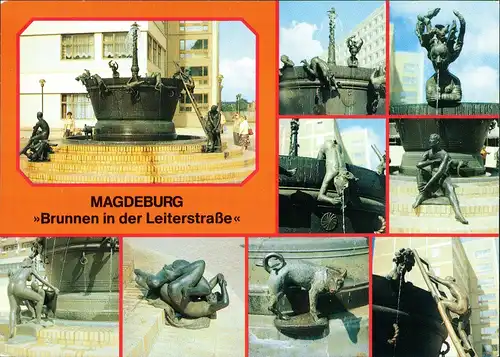 Ansichtskarte Magdeburg Brunnen in der Leitstraße 1988/1990