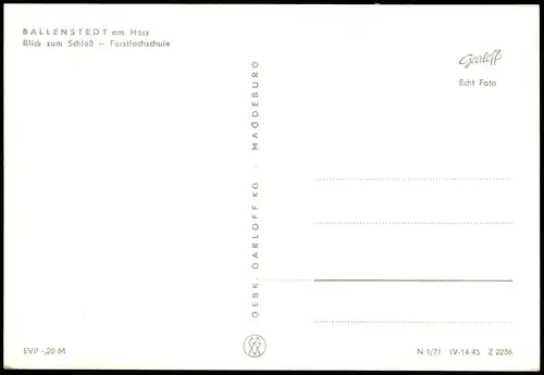 Ballenstedt (Harz) Blick zum Schloß - Forstfachschule zur DDR-Zeit 1971