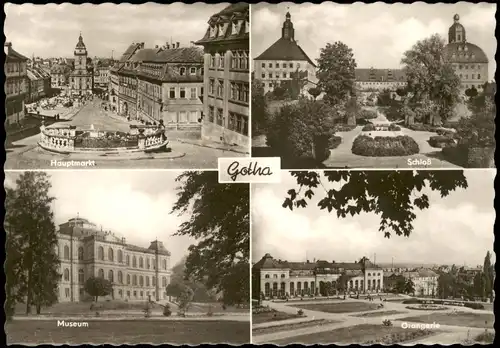 Gotha DDR Mehrbild-AK mit Hauptmarkt Schloß Museum Orangerie 1966