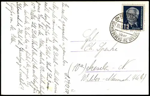 Ansichtskarte Hermsdorf Erzgebirge Häuser  Winte 1950  gel. Landpoststempel