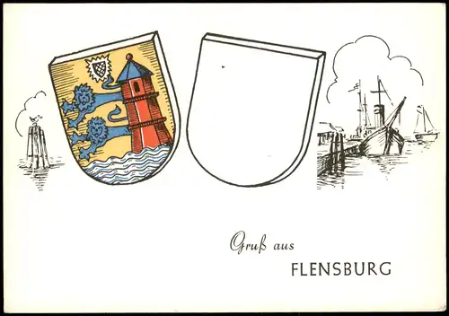 Ansichtskarte Flensburg Hafen - Wappen Heraldik Karte 1955