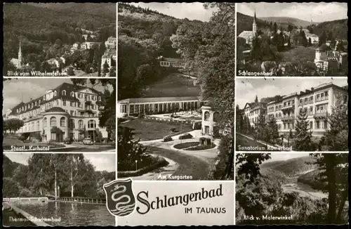 Schlangenbad Stadtansichten: Römerbad, Kurhotel, Wilhelmsfelsen 1965