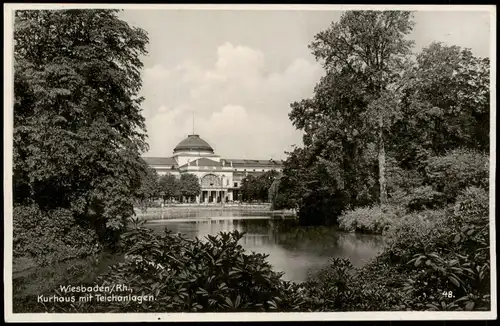 Ansichtskarte Wiesbaden Kurhaus mit Teichanlagen. 1934