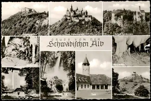 Ansichtskarte Hechingen Burg, Lichtenstein, Teck, Bärenhöhle 1952