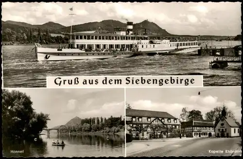 Ansichtskarte Rhöndorf-Bad Honnef Rheindampfer,Partie an der Kapelle 1958