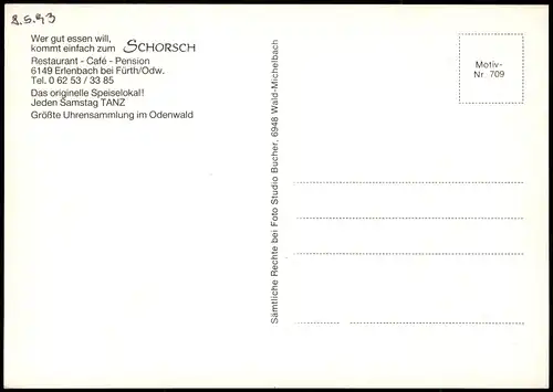 Ansichtskarte Erlenbach-Fürth (Odenwald) Restaurant Cafe Schorch MB 1984