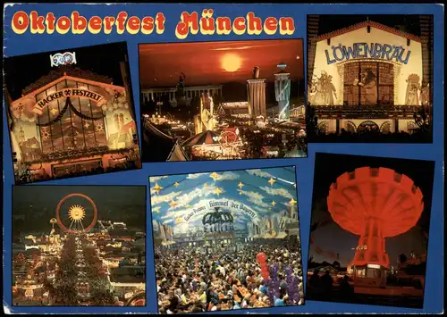 Ansichtskarte München Oktoberfest bei Nacht Festzelt, Riesenrad MB 1989