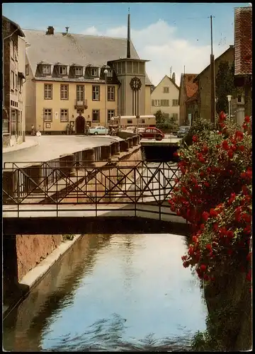 Ansichtskarte Ober-Ramstadt Rathaus, Modau und Sparkassen-Transporter 1984