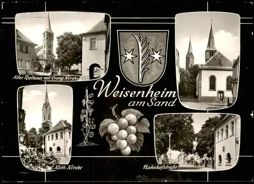 Ansichtskarte Weisenheim am Sand Bahnhofstraße, kat. Kirche, Rathaus 1996