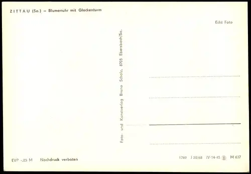 Ansichtskarte Zittau DDR AK Blumenuhr mit Glockenturm 1968
