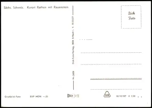 Ansichtskarte Rathen Sächs. Schweiz Kurort mit Rauenstein 1966